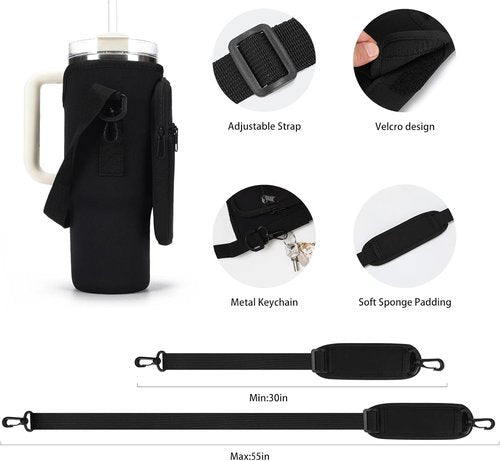 GOEWY Water Bottle Carrier Bag - Neoprene Holder for Stanley 40/30 oz Tumbler with Phone Pocket & Straps
