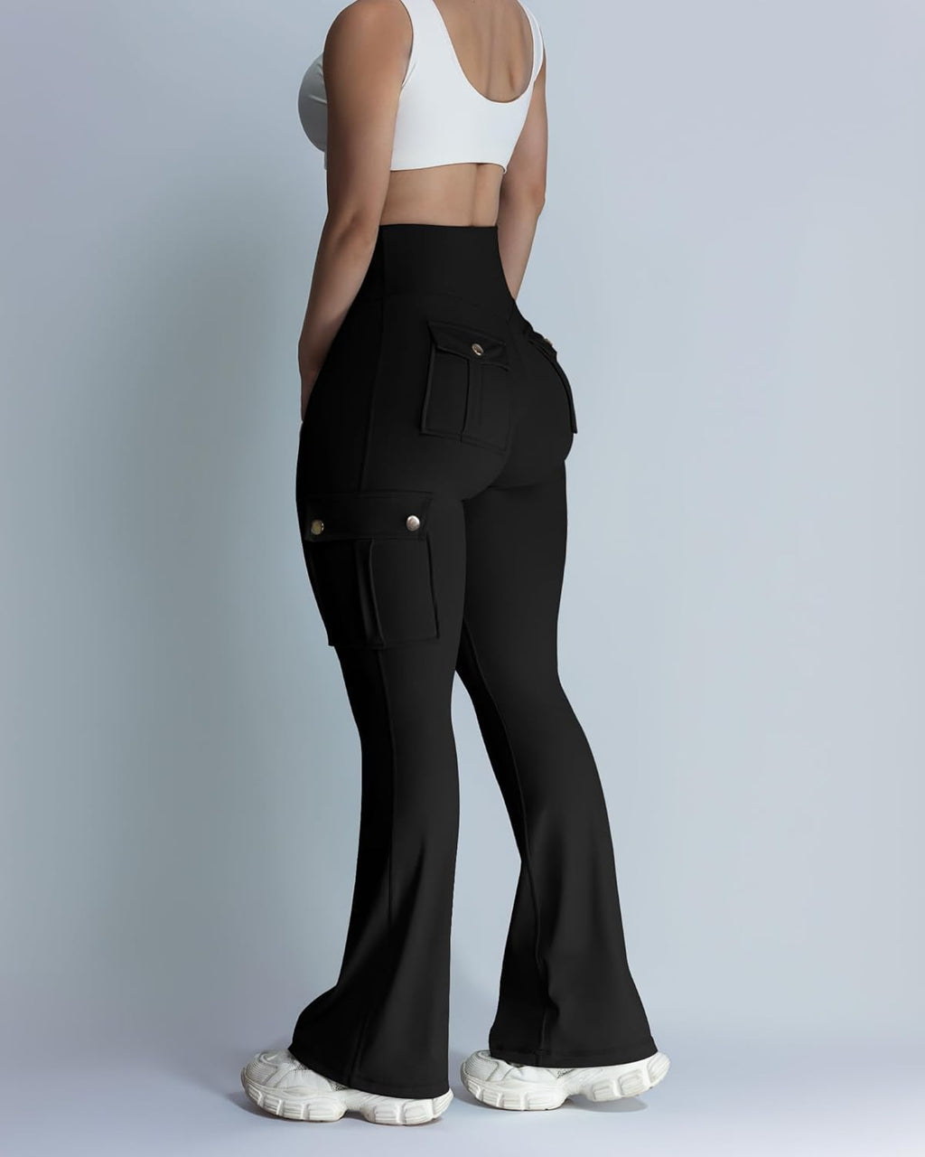 Wavar Women's Flare Leggings - High Waisted Butt Lifting Cargo Pants with Pockets | Tummy Control