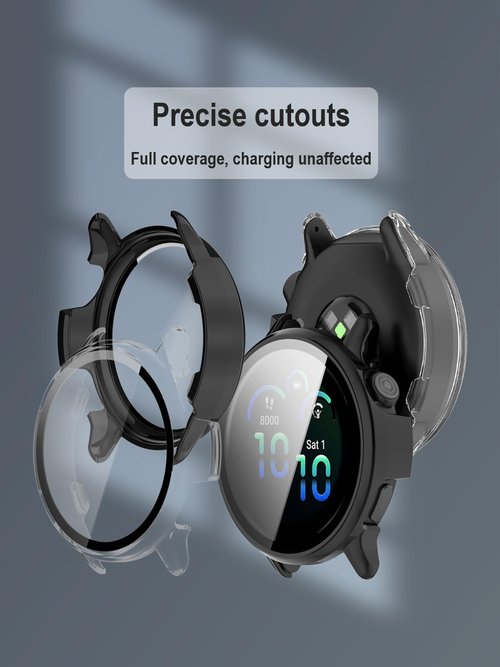 iDaPro [1 Black + 1 Clear] Screen Protector Case for Garmin Vivoactive 6,Full Protective Cover with Built-in 9H Tempered Glass & 4 Silicone Dust Plugs,Hard PC Shell,Complete Protection for Running,Gym