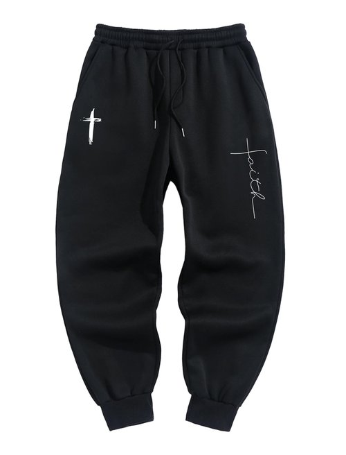 FUVYKOL Men’s Christian Sweatpant Graphic Christ Cross Pants Elastic Waist Drawstring Gym Workout Jogging L A Black