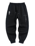FUVYKOL Men’s Christian Sweatpant Graphic Christ Cross Pants Elastic Waist Drawstring Gym Workout Jogging L A Black