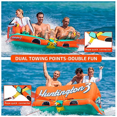 3 Person Towable Water Tube for Boating - Heavy-Duty Inflatable with Dual Tow Points