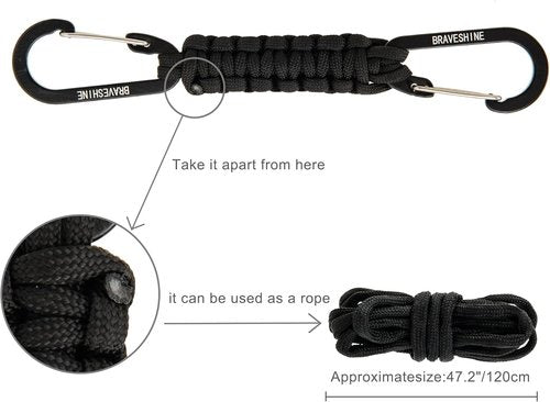 BRAVESHINE Paracord Keychain - Durable Carabiner Clip & D-Ring Lanyard Hook for Water Bottles & Bags