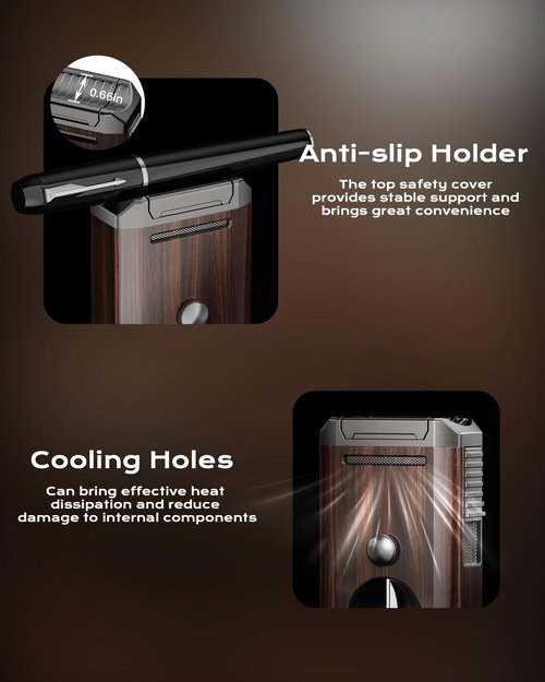 All-in-One Torch Lighter with Holder, Cutter and Dual Jet Flames, Adjustable & Windproof Flame, Refillable Butane Torch Lighter, Multifunctional Gifts for Men, Portable Accessories for Travel
