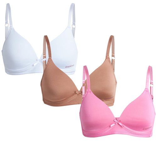 bebe Girls Training Bra - 3 Pack Molded Wireless Training Bras w/Adjustable Straps, Breathable Girls Bras for Tweens & Teens, Size (30) 30B, Tawny