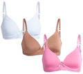 bebe Girls Training Bra - 3 Pack Molded Wireless Training Bras w/Adjustable Straps, Breathable Girls Bras for Tweens & Teens, Size (30) 30B, Tawny