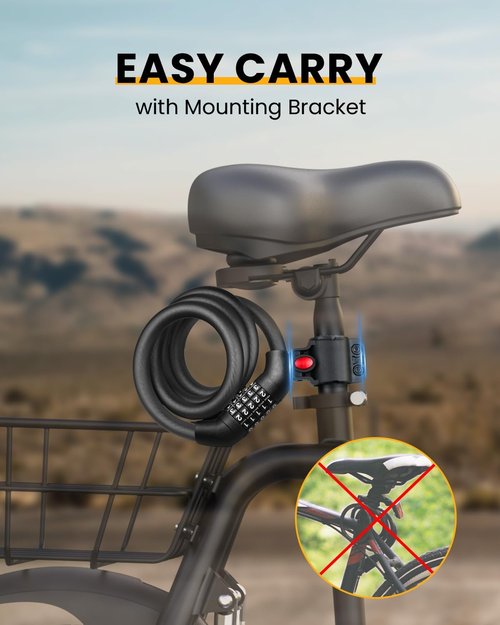 MULTIJOY Bike Lock - Coiled Anti-Theft Cable with Combination & Key - Secure Resettable Lock for Bikes & Scooters