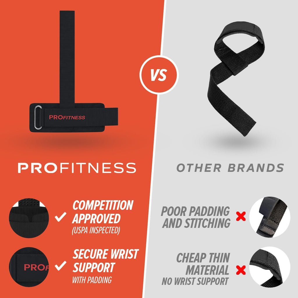 ProFitness Weight Lifting Straps - 10” Padded Neoprene Wrist Straps with Non-Slip Grip for Men & Women