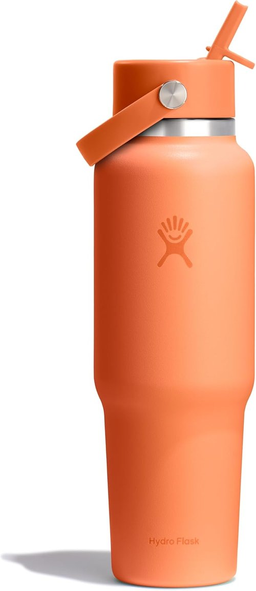 Hydro Flask Travel Water Bottle - Insulated Stainless Steel - 40 Oz Nectar Orange with Wide Straw Lid