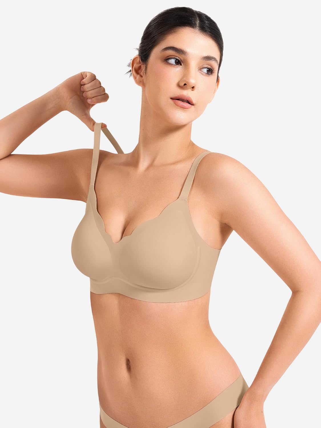 YEOREO Wireless Push-Up Bra - Full Coverage Seamless Comfort Bralette | Scalloped Design, No Underwire