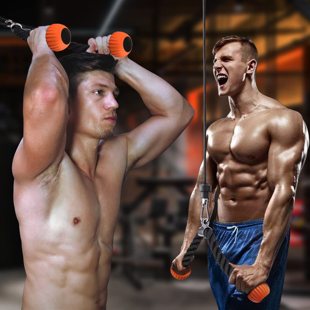 SELEWARE Tricep Rope Cable Machine Attachments for Gym, Universal Tricep Pull Down Rope with Soft Rubber Ends for Pulley System Home Gym Workout Fitness (Orange, 28")