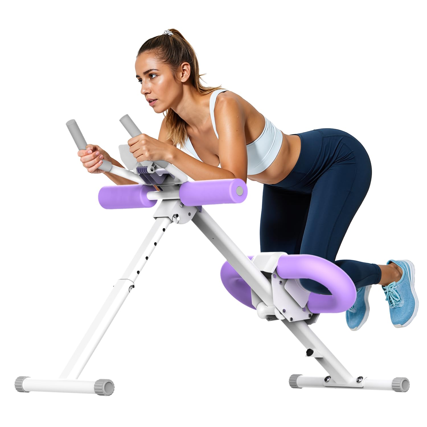 OWLSKY Ab Machine Adjustable Abdominal Trainer for Home Gym Workout, Foldable Knee Protection Abdominal Trainer for Abdominal Workout, Purple