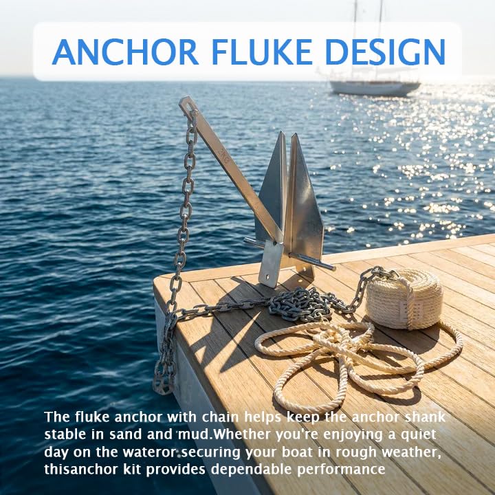 Leero 10 lb Boat Anchor Kit with Chain for 16-26 ft Boats - Heavy Duty Danforth Anchor