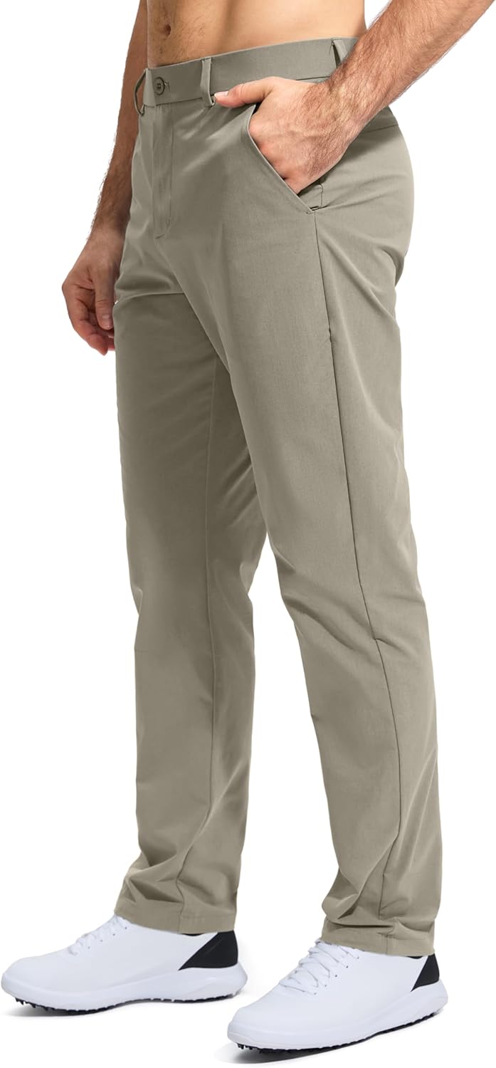 Pudolla Men's Golf Pants - Lightweight Quick-Dry Casual Slacks with Pockets | Stretch Comfort in 30"/32"/34" Sizes