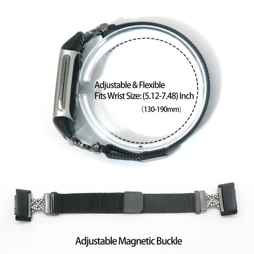 C&L Accessories Bands Compatible with Charge 6/Charge 5 Bands Stainless Steel Metal Strap for Women Men with Charms (Black, Bling)