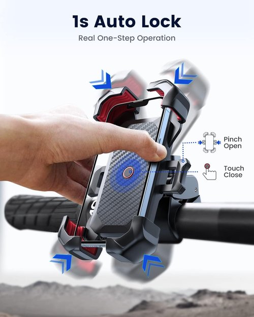 JOYROOM Motorcycle Phone Mount - 1s Auto Lock & 100mph Anti-Shake | Quick Install Handlebar Holder for All Phones