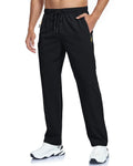 Men's Lightweight Hiking Pants - Breathable Quick Dry, Water-Resistant, UPF 50+, Zipper Pockets, Black, Large