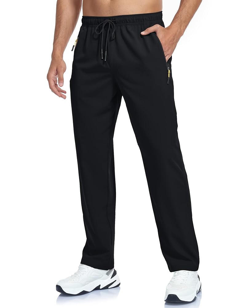 Men's Lightweight Hiking Pants - Breathable Quick Dry, Water-Resistant, UPF 50+, Zipper Pockets, Black, Large