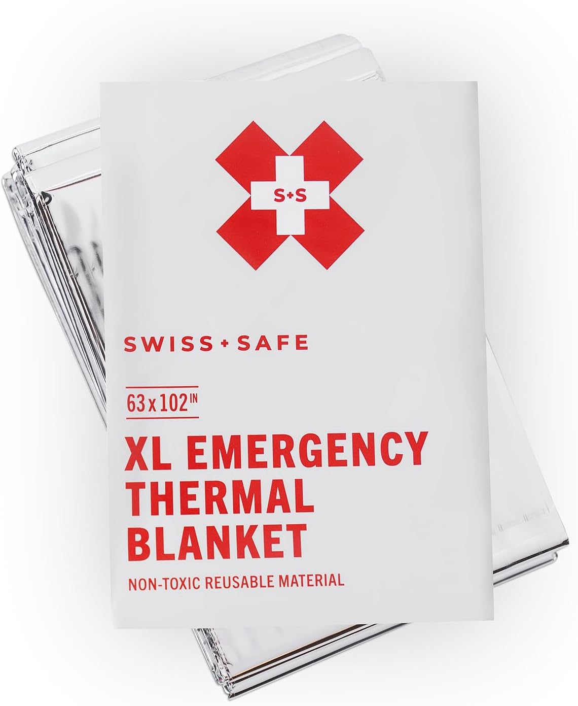 Swiss Safe XL Emergency Mylar Thermal Blankets - Compact Insulation for Cold Weather | 4 Pack, Silver