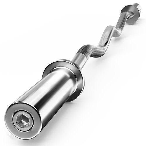 Holleyweb Olympic Barbell Curl Bar EZ Bar Strength Training Bar Threaded Chrome Barbell Bar for Weightlifting, Hip Thrusts, Squats and Lunges