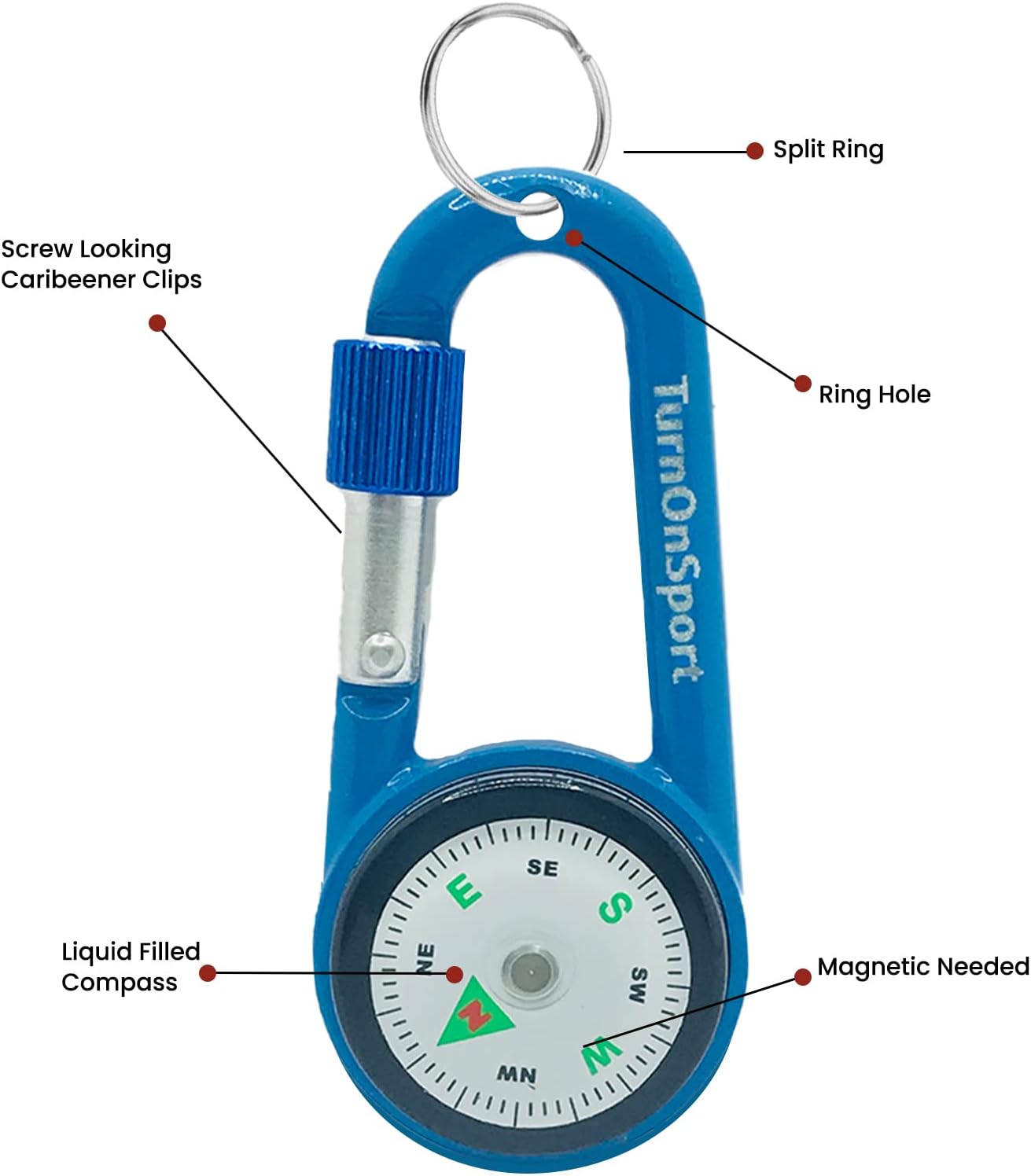 Skiennix Compact Compass Keychain - 2 Pack Magnetic Clip-On for Hiking & Camping | Twist Lock Design