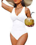 Holipick White Women Tummy Control One Piece Swimsuit - Push Up Bathing Suit Full Coverage Slimming Swimwear XS