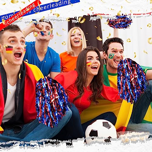 Cheerleading Pom Poms Bulk - Metallic Foil 100pcs with Handles - Red & Blue
