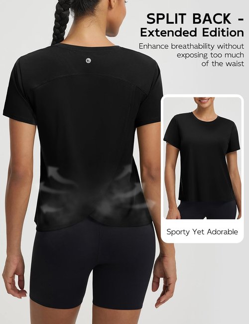 Baleaf Women's Athletic Workout Shirts - Breathable Sun Protection T-Shirts for Gym & Running