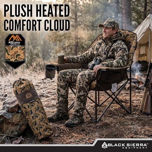 Black Sierra Heated Camping Chair XL Folding Seat with 3‑Level Heat & Battery Pack