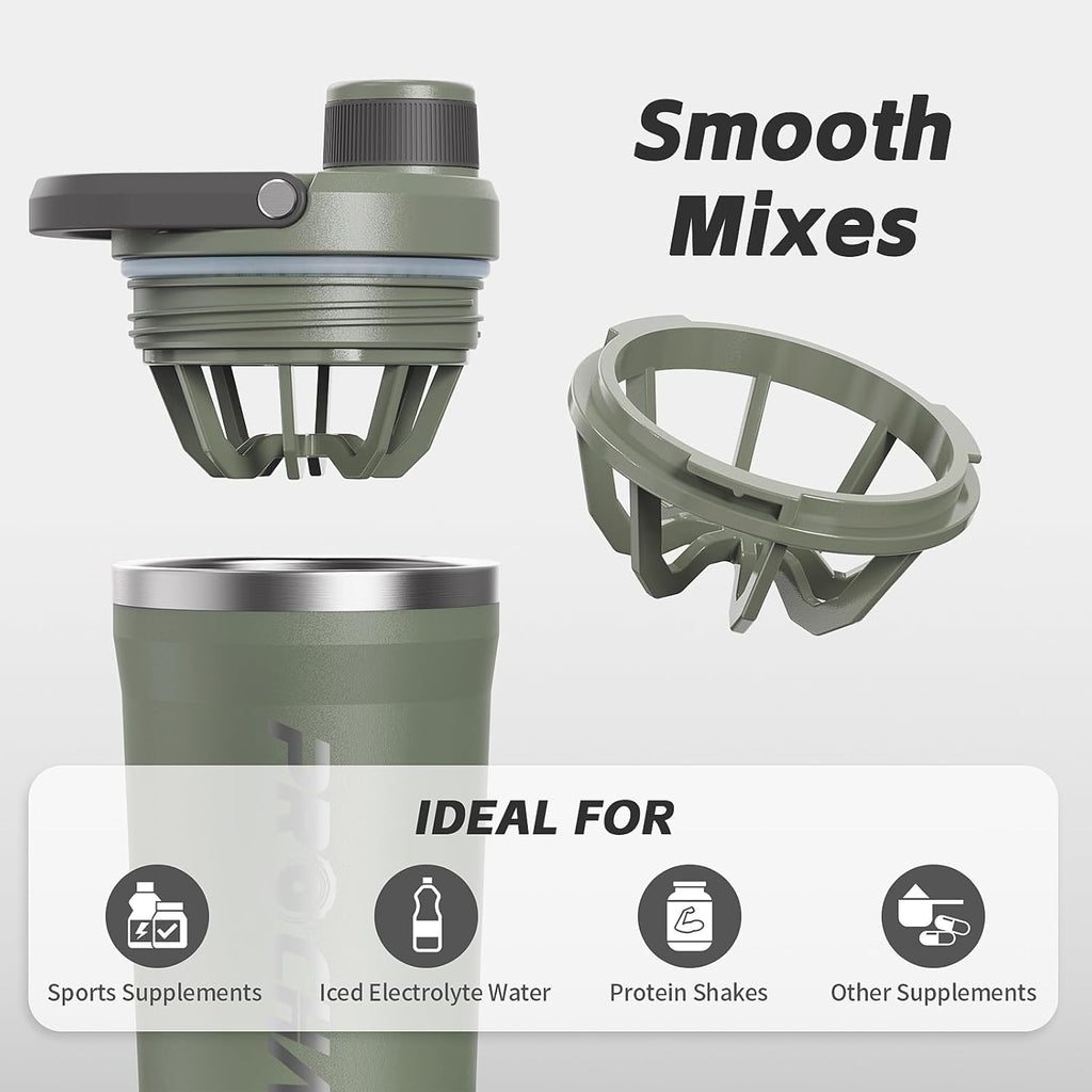 PROCHAIN Insulated Stainless Steel Shaker Bottle - Leak-Proof Twist Lock Lid, 24 oz for Protein Shakes & Gym Use