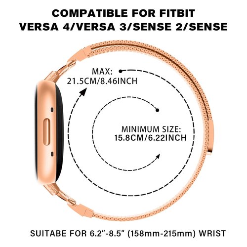 HAYONLIY Magnetic Bands Compatible for Fitbit Versa 4/Fitbit Versa 3/Fitbit Sense 2/Fitbit Sense, Mesh Stainless Steel Thin Strap, Adjustable Replacement Wristband for Women Dressy Rose Gold