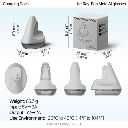 Charging Stand Compatible with Ray Ban Meta GEN 1 Wayfarer/Headliner/Skyler Glasses, RGB LED Ambient Lighting, Features a Dedicated Output Port for Eyeglass Cases, for Ray Ban Meta GEN 1 Accessories