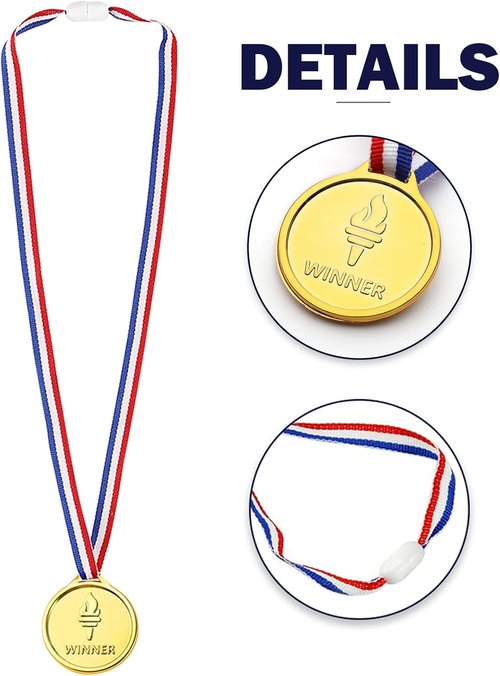 Caydo Gold Medals for Kids - 200 Count Plastic Award Medals for School Sports Competitions
