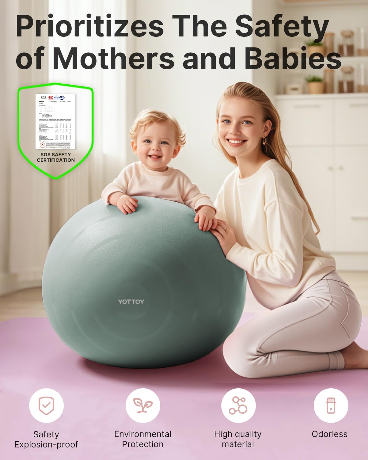 YOTTOY Anti-Burst Exercise Ball for Working Out, Yoga Ball for Pregnancy,Extra Thick Workout Ball for Physical Therapy,Fitness with Pump (Green)