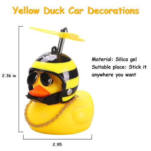 wonuu Rubber Duck Car Ornaments, 2Pcs Yellow Duck Car Dashboard Decorations Squeeze Duck Bicycle Horns with Propeller Helmet