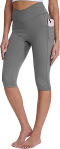 Skiennix Women's Knee-Length Capri Leggings - Stretchy Yoga Pants with Pockets for Casual Running