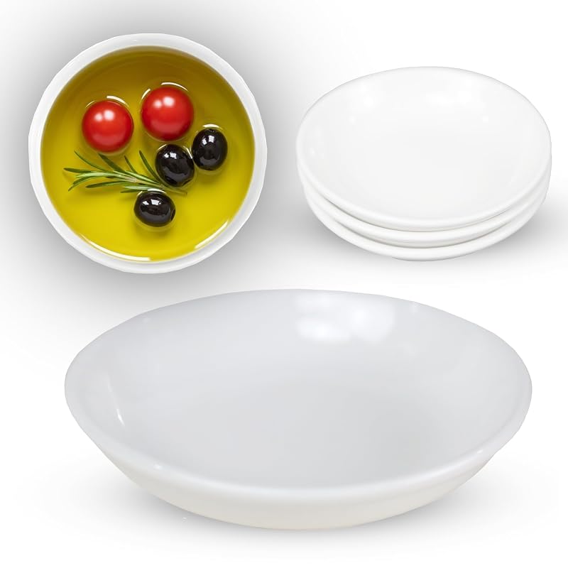 4-Pack Round White Ceramic Dipping Dishes & Planter Saucers - 4-Inch