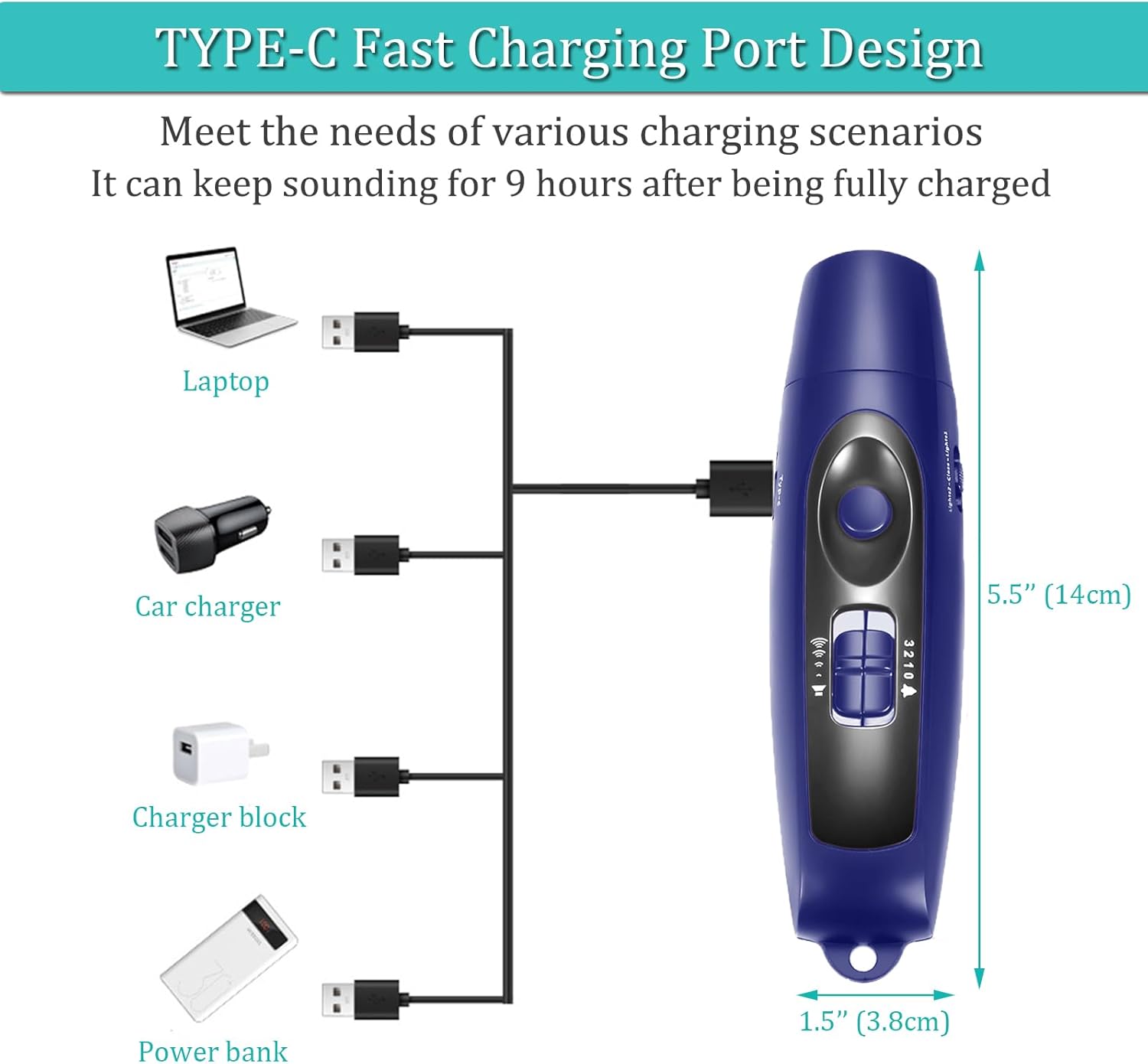 Skiennix Electronic Whistle - Rechargeable Handheld Whistle with USB Charging | 4 Tones, High Volume, Blue