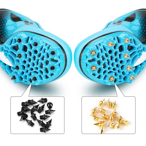 1/4 Inch Track Spikes, 220pcs Alloy Steel Track and Cross Country Spikes Golf Shoe Spikes with Spike Wrench, Replacement Spikes for Sprint Sports Short Running Track Shoes (110 Black + 110 Gold)