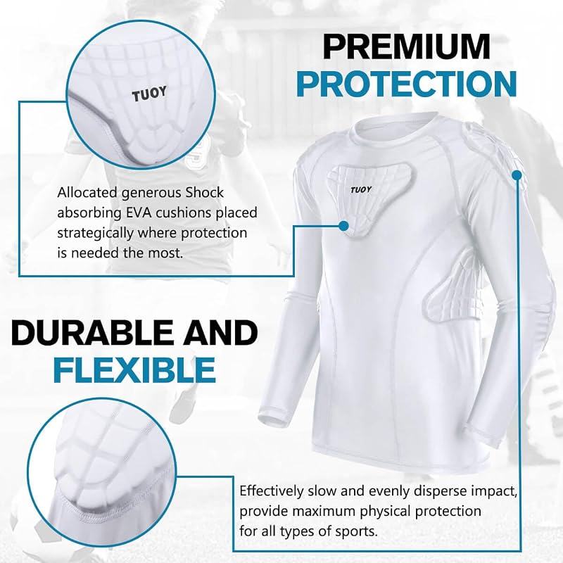 Youth Padded Chest Protector Shirt with 10mm Foam Padding - White, Medium