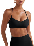 YEOREO Y Back Sports Bras for Women Padded Racerback Bra Paisely Light Impact Adjustable Straps Gym Workout Tops Black M