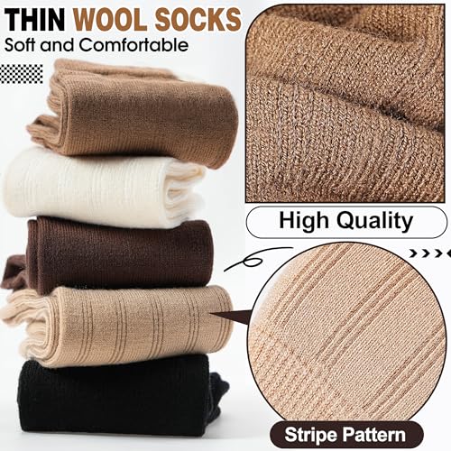 MOGGEI Wool Boot Socks - Medium, Khaki / Coffee / Beige / Black - 5 Pairs Winter Warm Cozy Breathable Casual Work Socks for Women