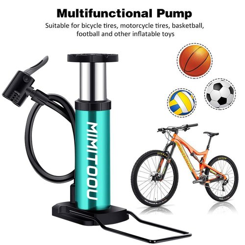 Bike Pump, Mini Bicycle Pump Portable Bike Floor Pump with Presta and Schrader Valves Aluminum Alloy Floor Bicycle Air Pump Compact Mini Bike Tire Pump, Extra Valve and Gas Needle for All Bike -Blue