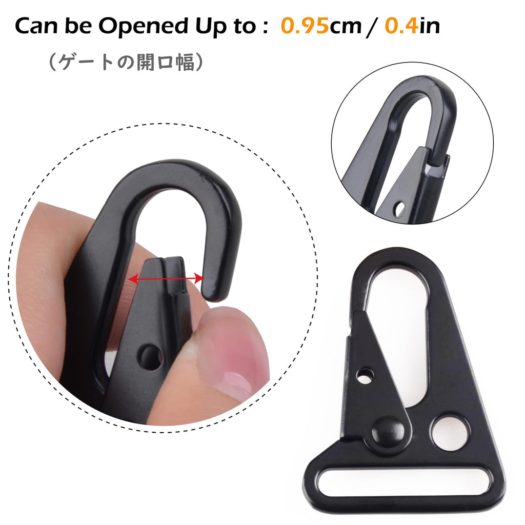 TRIWONDER Enlarged Mouth Clips HK Hook Heavy Duty Snap Hooks Sling Clips for Paracord Outdoors Bag Backpack (1" Black (12-Pack))