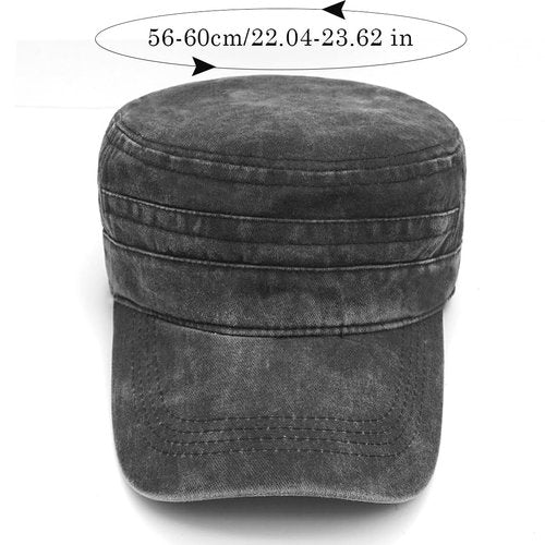 Lynmquober Men's Washed Cotton Army Cap Vintage Military Flat Top Outdoor Baseball Hats Black