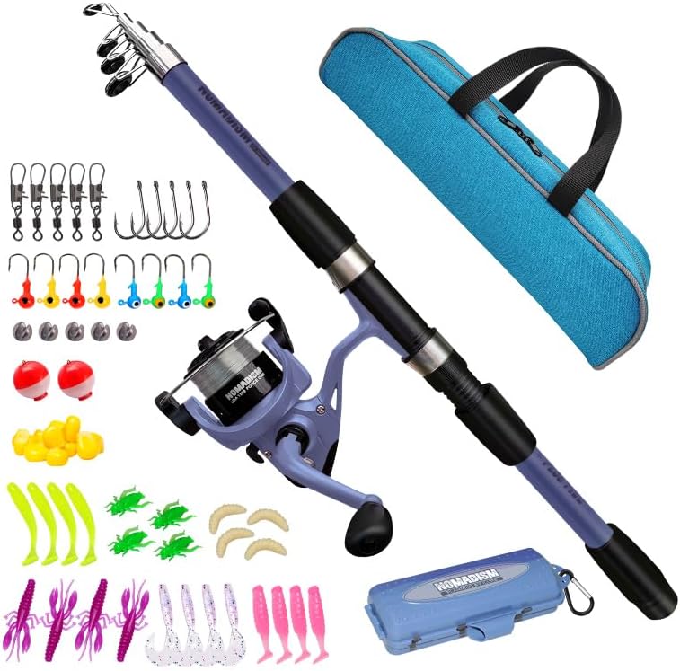 Skiennix Kids Fishing Pole Set - Portable Telescopic Rod & Reel Combo for Boys & Girls | Ambidextrous Design