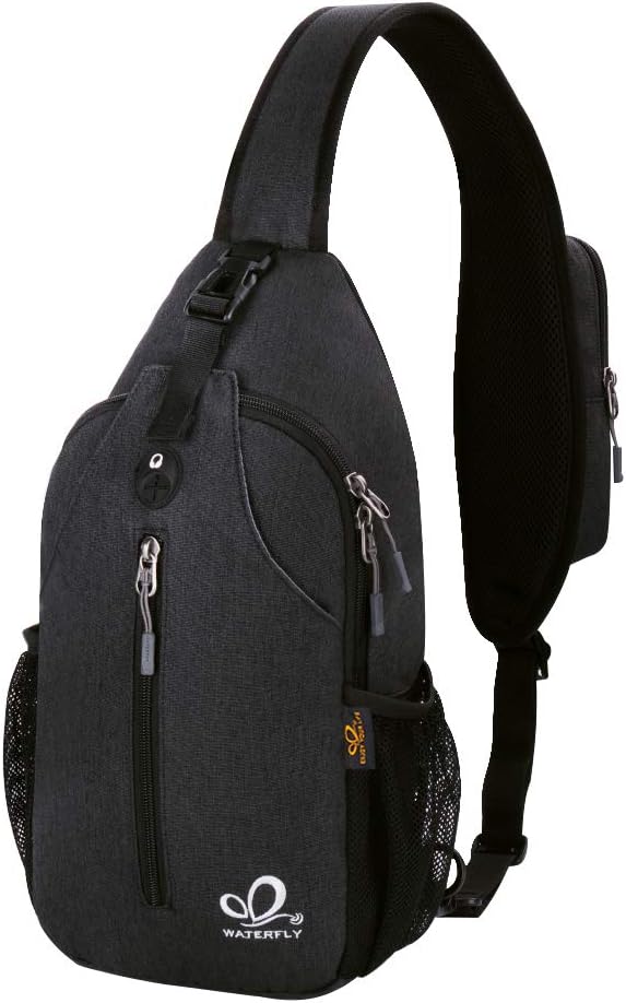 WATERFLY Crossbody Sling Backpack - Lightweight Travel & Hiking Chest Bag | Black Color