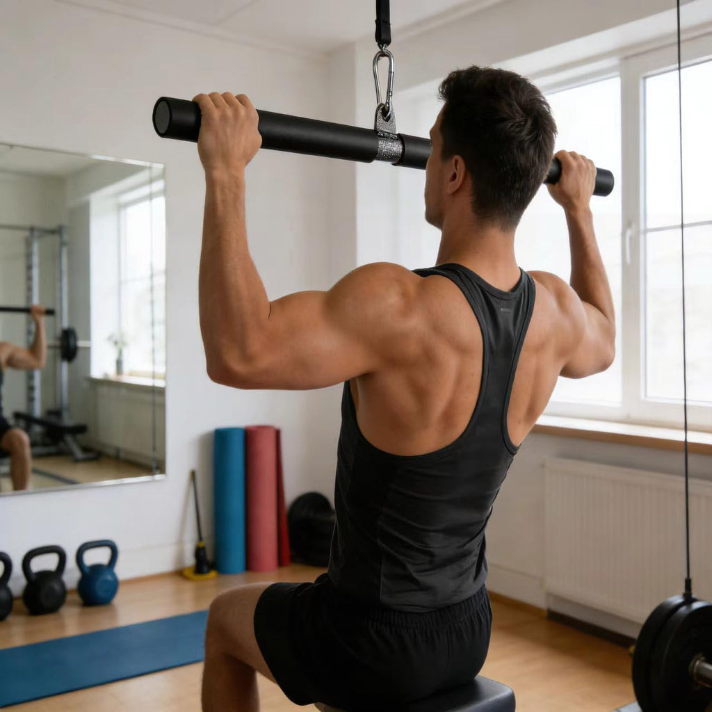 SENTOP DIY Straight Bar, Bicep Pull Bar with Soft Hand Grips Weight Machine Accessories Straight Bar for Home Gym Workout (with Buckle)
