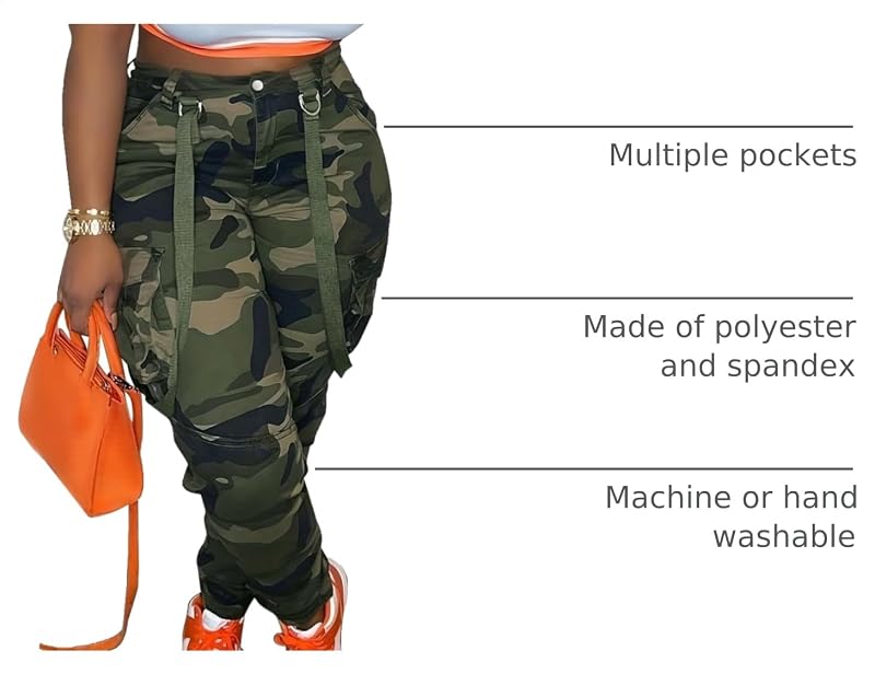 Camo Cargo Pants for Women - High Waisted Army Fatigue Pants with Pockets, Variation: Camouflage+Large