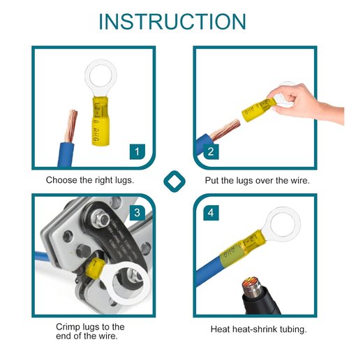 Housun 60 PCS Heat Shrink Wire Connectors - 12-10 AWG Ring Terminals for Automotive & Marine Use